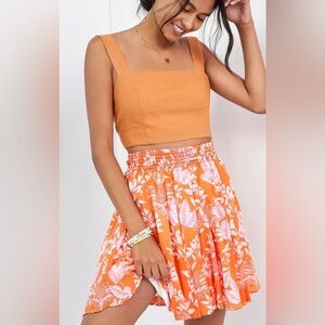 Maeve Ruffled A-Line Mini Skirt Floral Size XS Elastic Pull On Skater Hawaiian